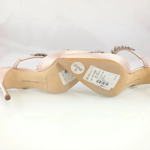NWT$1,395 Manolo Blahnik Lurum 90 Crystal-embellished Satin Mules Heels Sz 37 - Picture 15 of 16